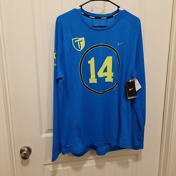 Nike Mens Blue Long TK Sleeve Sportswear Athletic Running Crew Neck Shirts XL - Picture 7 of 7